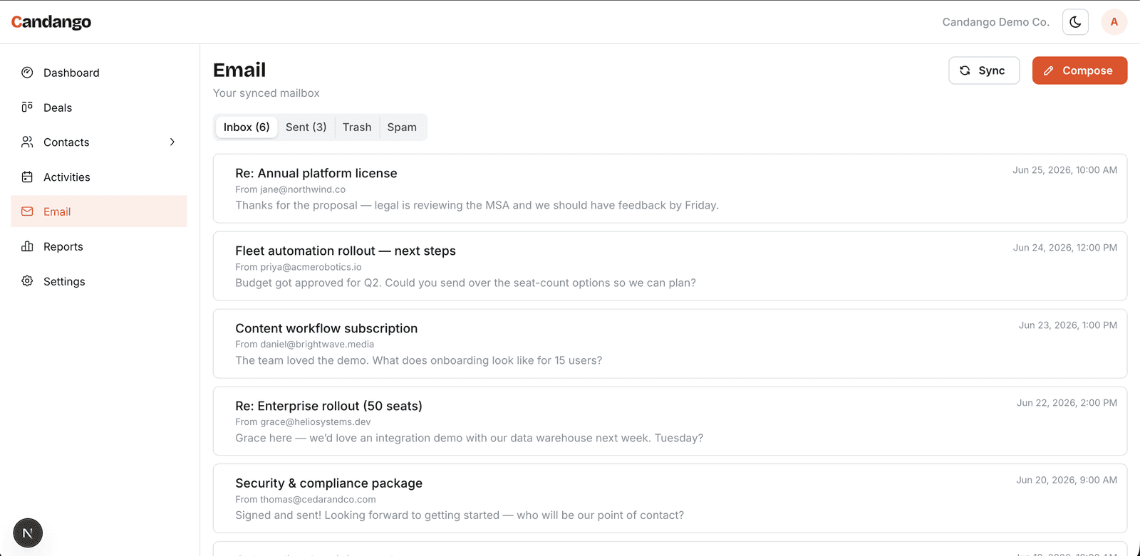 Candango built-in email client