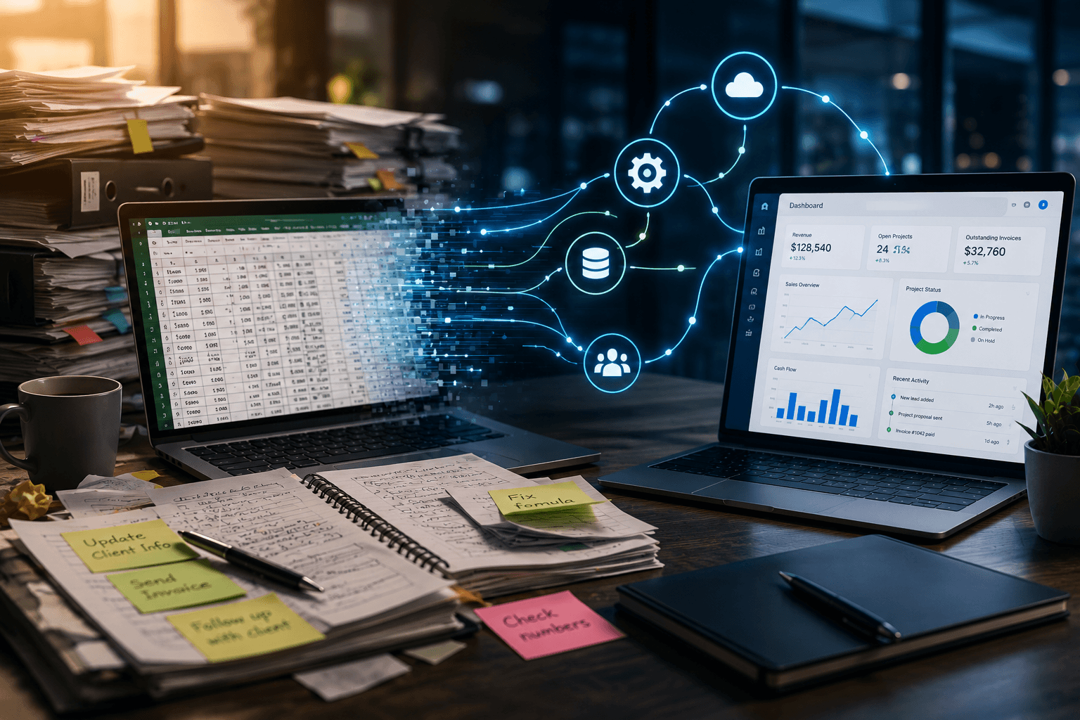 A growing business moving beyond spreadsheets toward connected, automated systems