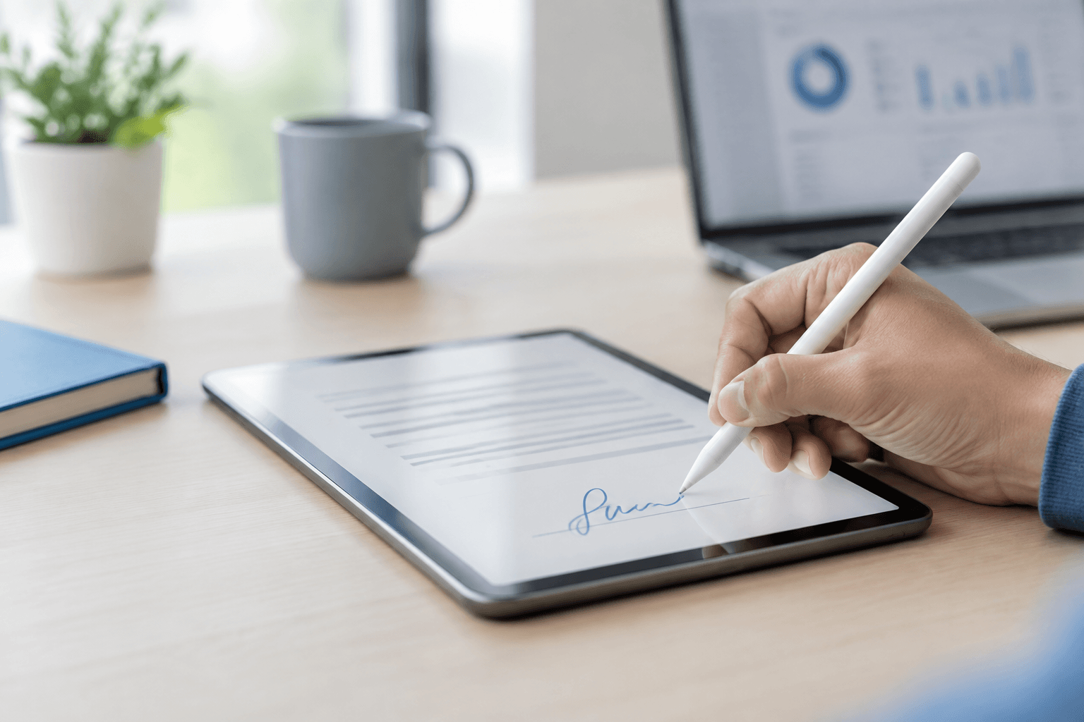Signing a document electronically on a tablet